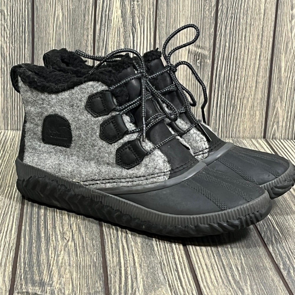 Sorel Out N About III Classic‎ Women Sz 11 Black Grey Felt Waterproof Duck Boots